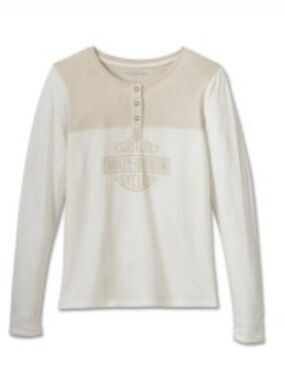 Harley-Davidson Two-Tone Cream and White Long-Sleeve Henley